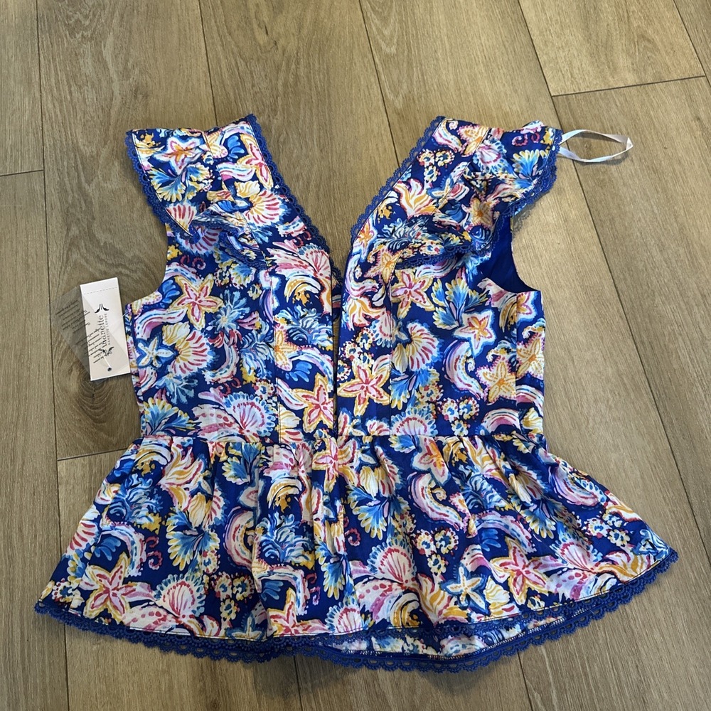 Nannette Lepore Women's Ruffle Sleeveless Floral Peplum Blouse Blue Size Small - Picture 6 of 10